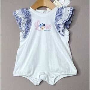 NWT Monnalisa x Disney White Minnie Mouse Love Short Romper Girls 6 Mo